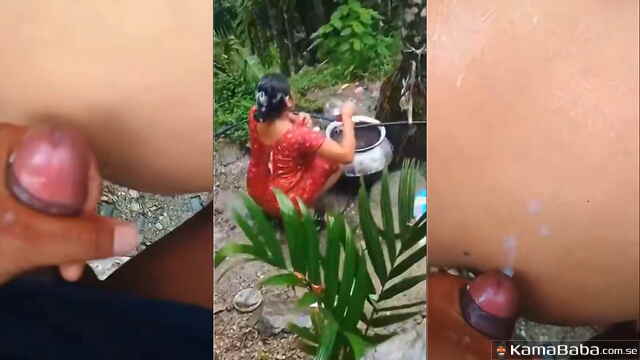 Mature Nepali MILF Outdoor Bathing and Hardcore Doggy Style Sex