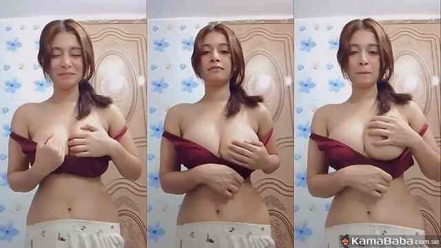 Stunning Busty Indian Girl Showing & Pressing Massive Boobs – Desi Solo
